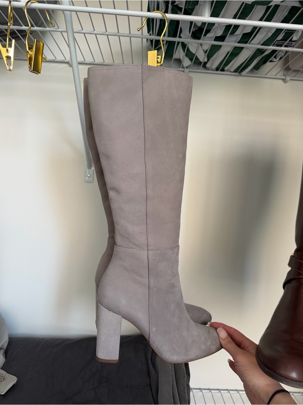 Steve Madden Tall Suede Block Heel Boots in Light Gray